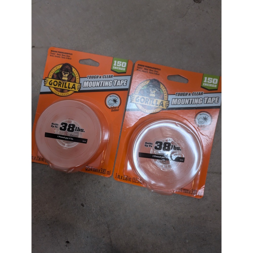 NEW Gorilla Mounting Tape Tough & Clear 150" 38lb Weatherproof 2 Pack